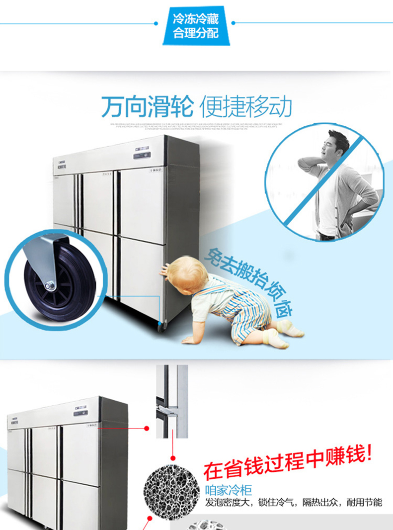 樂創(chuàng)商用冰柜立式冷凍冷藏保鮮柜六門冰箱雙機雙溫6門廚房柜冷柜