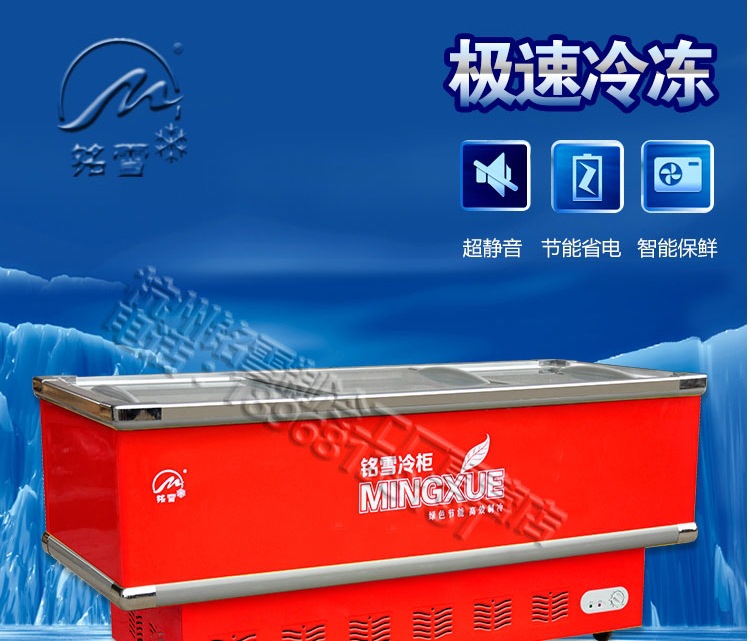 白菜價(jià)銘雪600升島柜臥式冷藏冷凍玻璃門展示柜冷柜保鮮柜冰柜