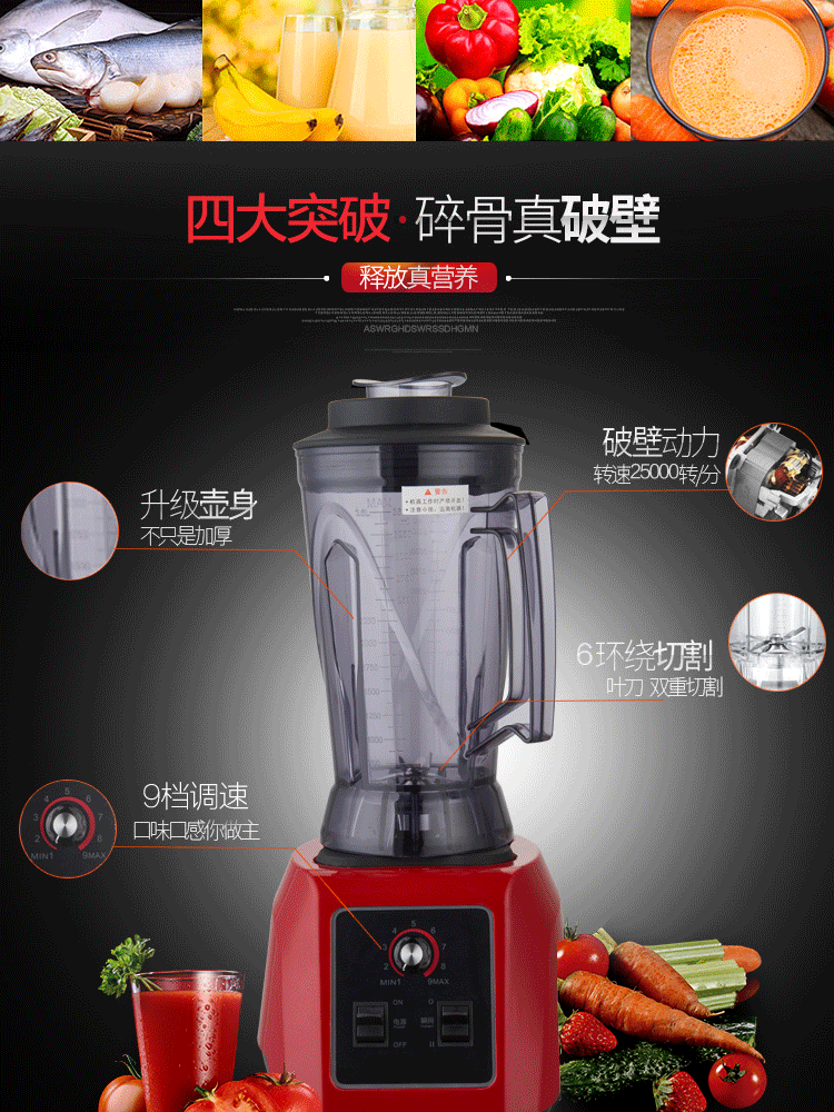 商用破壁料理機3.6L升家用多功能打豆?jié){攪拌果汁絞肉粉碎榨汁機