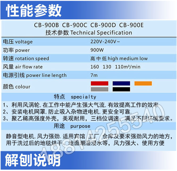 超寶CB900C地面地板強力吹地機吹干機三速拉桿式吹風(fēng)機 超市酒店